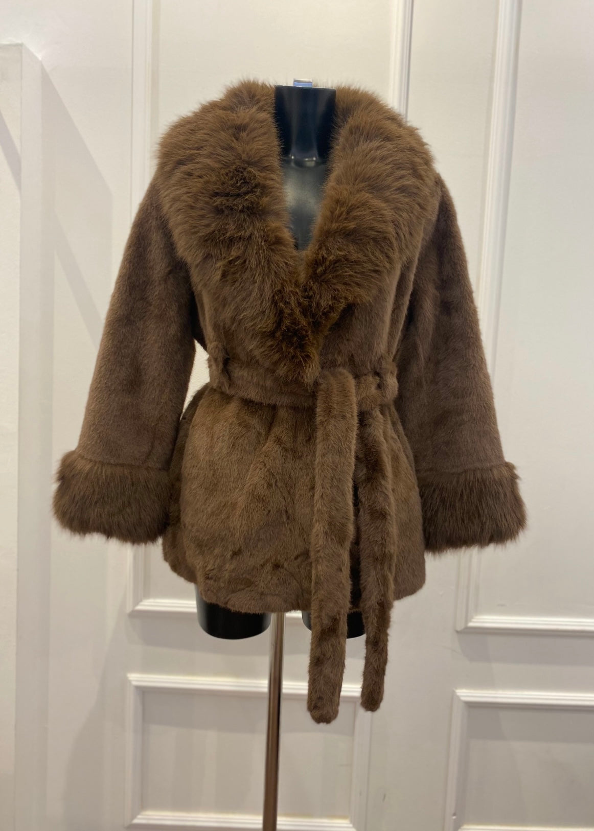 FAUX FUR JACKET BROWN