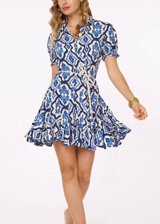 BLAUES KLEID MIT ÄRMEL